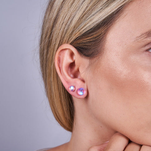 Pink | .925 Sterling Silver | Mermaid Glass Mini Stud Earrings